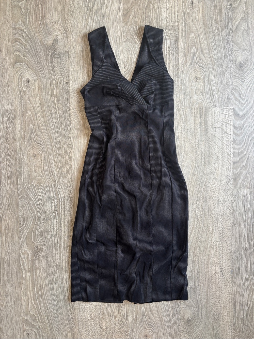 Digital Clothing Black Pinstripe Bodycon Cocktail Midi Dress